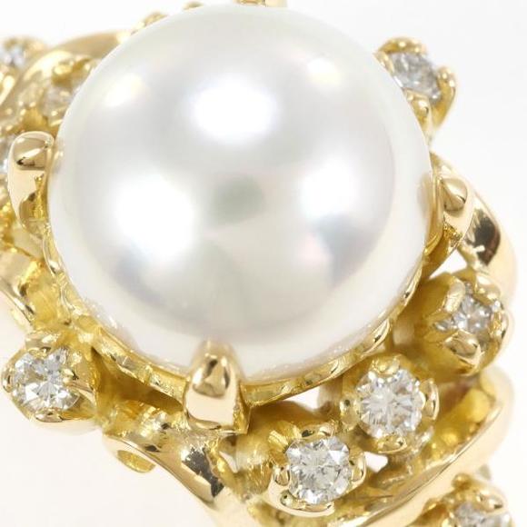 LuxUness K18 Yellow Gold Ring Akoya Pearl Diamond Metal Ring - Picture 2 of 8